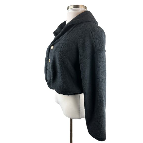 Free People x FP Beach Bino Pullover Button Crop Gathered Sweater Black Small - Picture 7 of 12